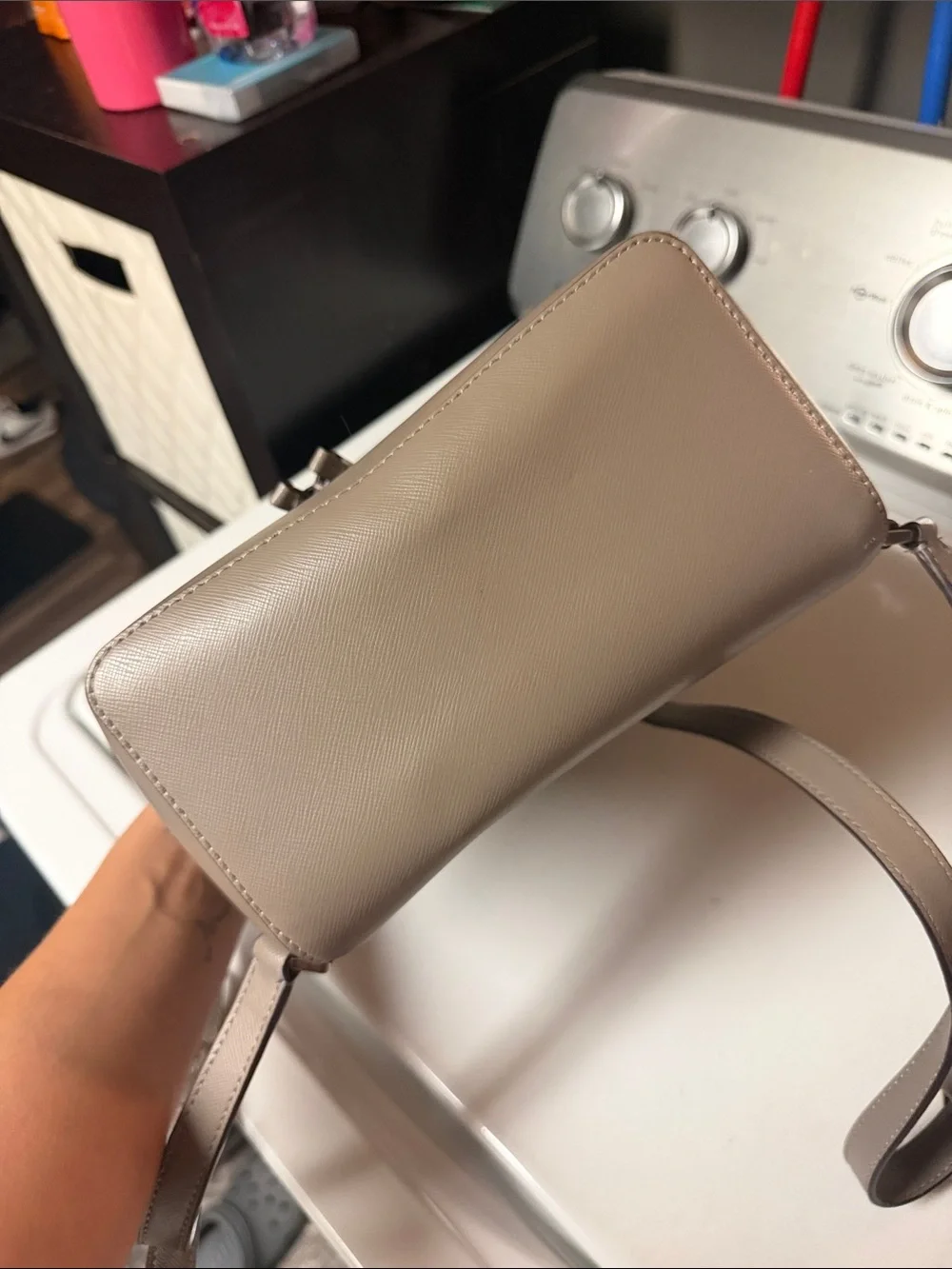 kate spade leather mini backpack in taupe gray